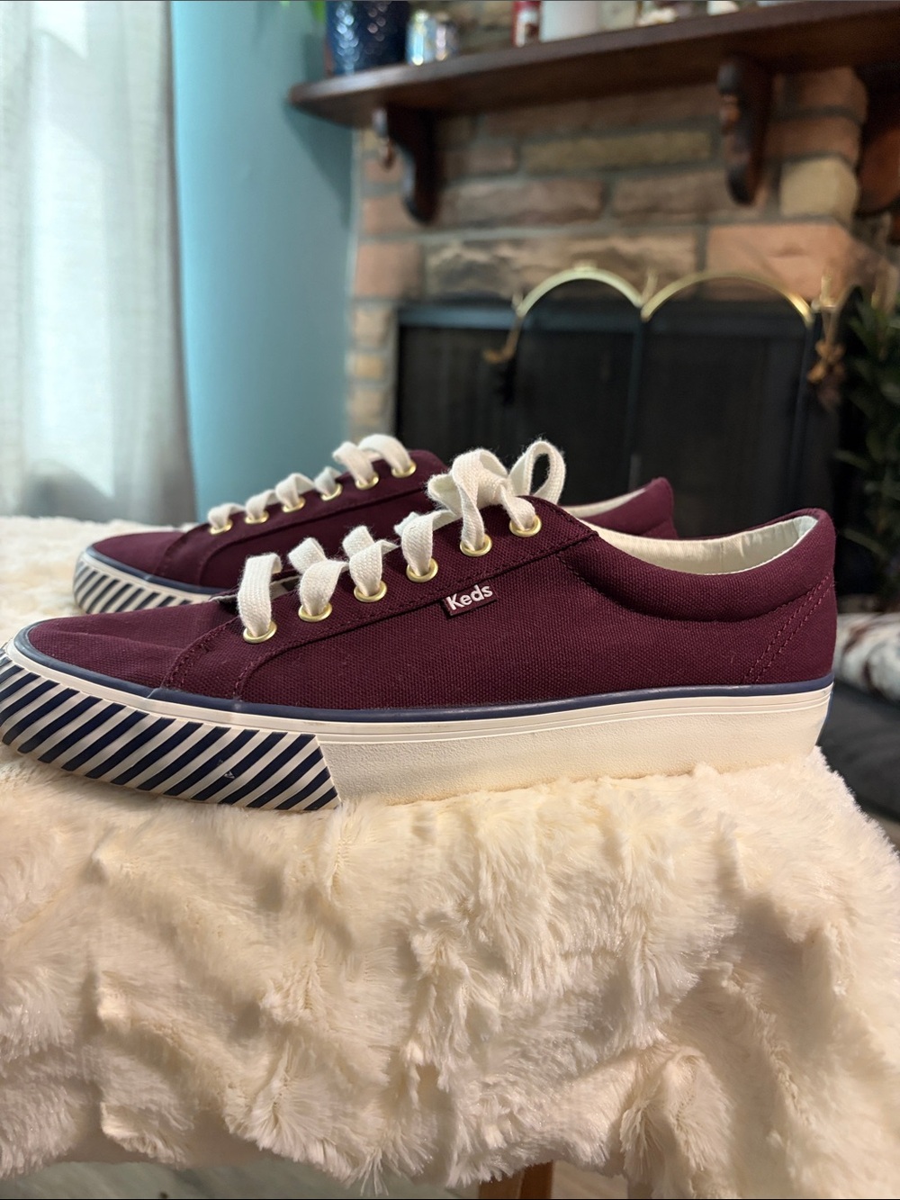 Keds women’s Maroon Canvas Low-Top Sneakers with Striped Toe